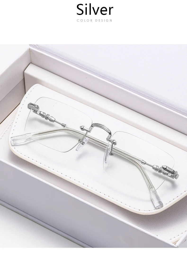 Lichtempfindliche farbwechselnde Myopiebrille, rahmenlose Brille aus schlichtem Golddraht, hochwertige Anti-Blaulicht-Myopiebrille 60050 – Detail 9