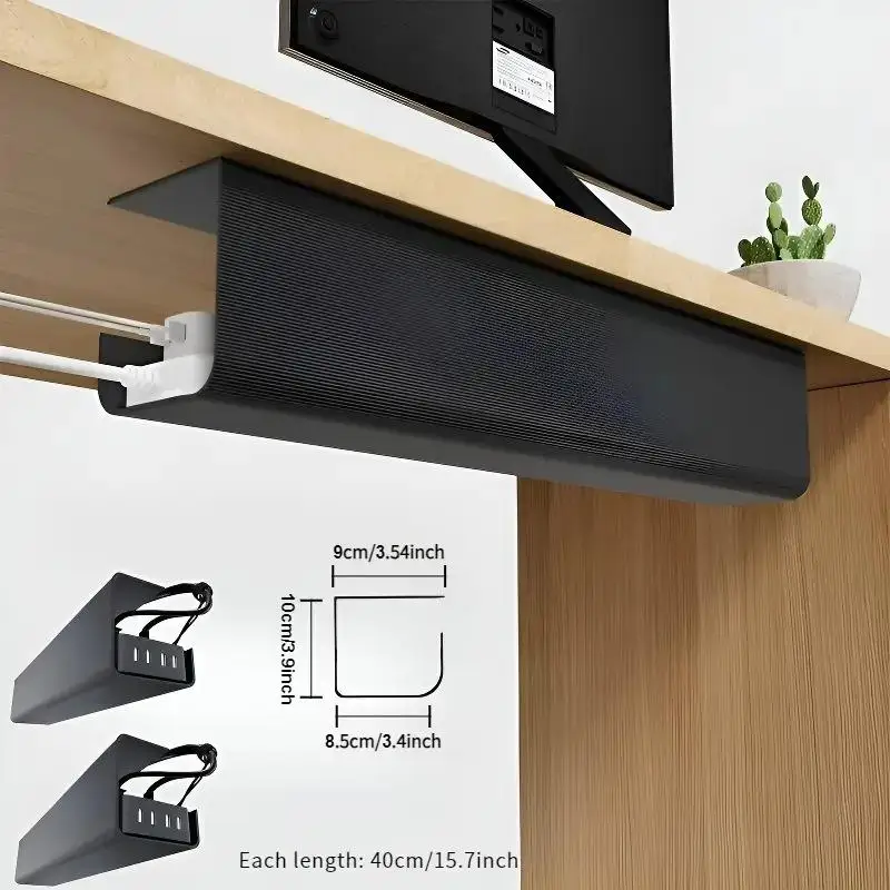 새로운 세일 40cm/15.75인치 PVC 테이블 아래 케이블 정리함 펀치프리 사무실 와이어 정리 홀더 간편 설치 벽걸이형