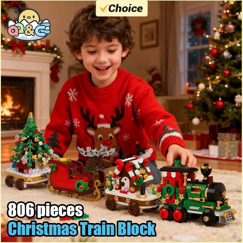 Plastic Christmas Train Building Blocks Toy for Kids