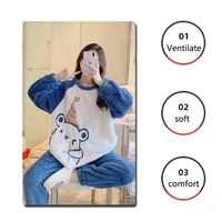 Thickened Warm Flannel Women's Sleepwear Coral Velvet Pajamas Loungewear Winter Cartoon Bear Padded Girl Nightwear Homewear Sets - Image 3