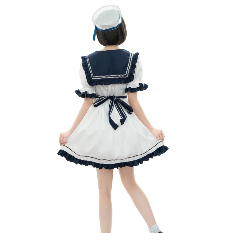 New Japanese Small Navy Dress Lolita Maid Outfit JK Pleated Bow Cute Lolita Dress Women Maid Outfit Anime Servant Uniform