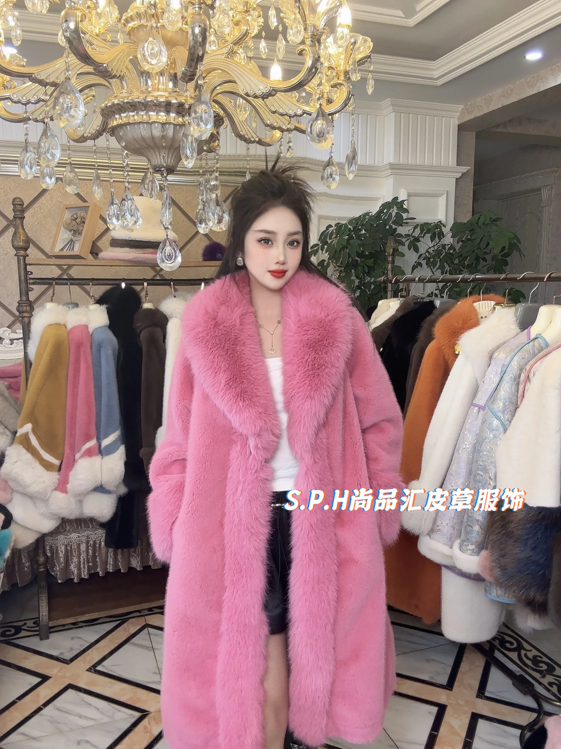 Fox Fur Long Placket Thickened Faux Fur Coat for Women Winter New Ladies Fashion with Big Fur Collar Slimming Marten Overcoats
