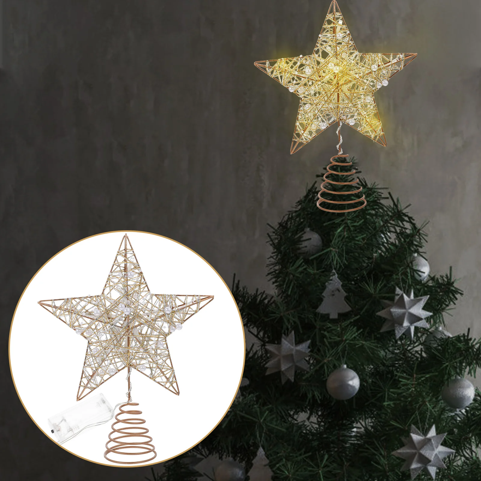 

Christmas Tree LED Star Tree Topper Christmas Tree Hanging Ornament Fairy Light Xmas New Year Party Decoration Without