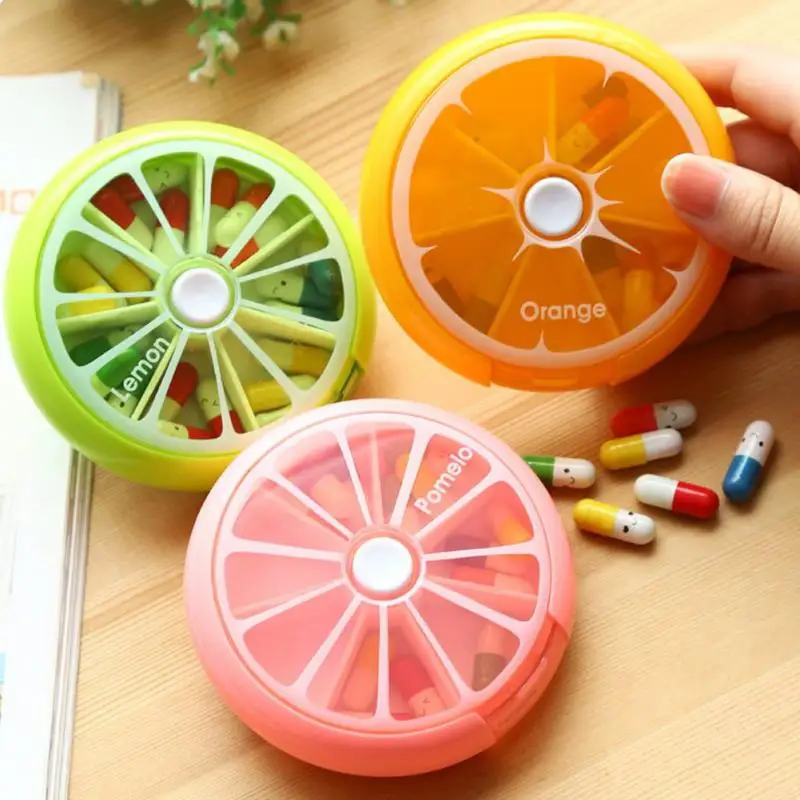 

Portable Rotary Pill Box, One Week Fruit Medicine Box, Creative Portable Medicine Storage Box, Mini Sealed, Home