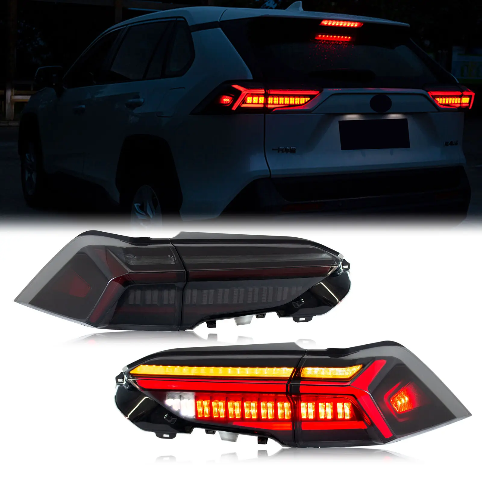 LED Tail Lights Assembly for Toyota RAV4 2019-2025 RAV4 V Sequential Blinker Dynamic Animation Black Rear Lamps Assembly