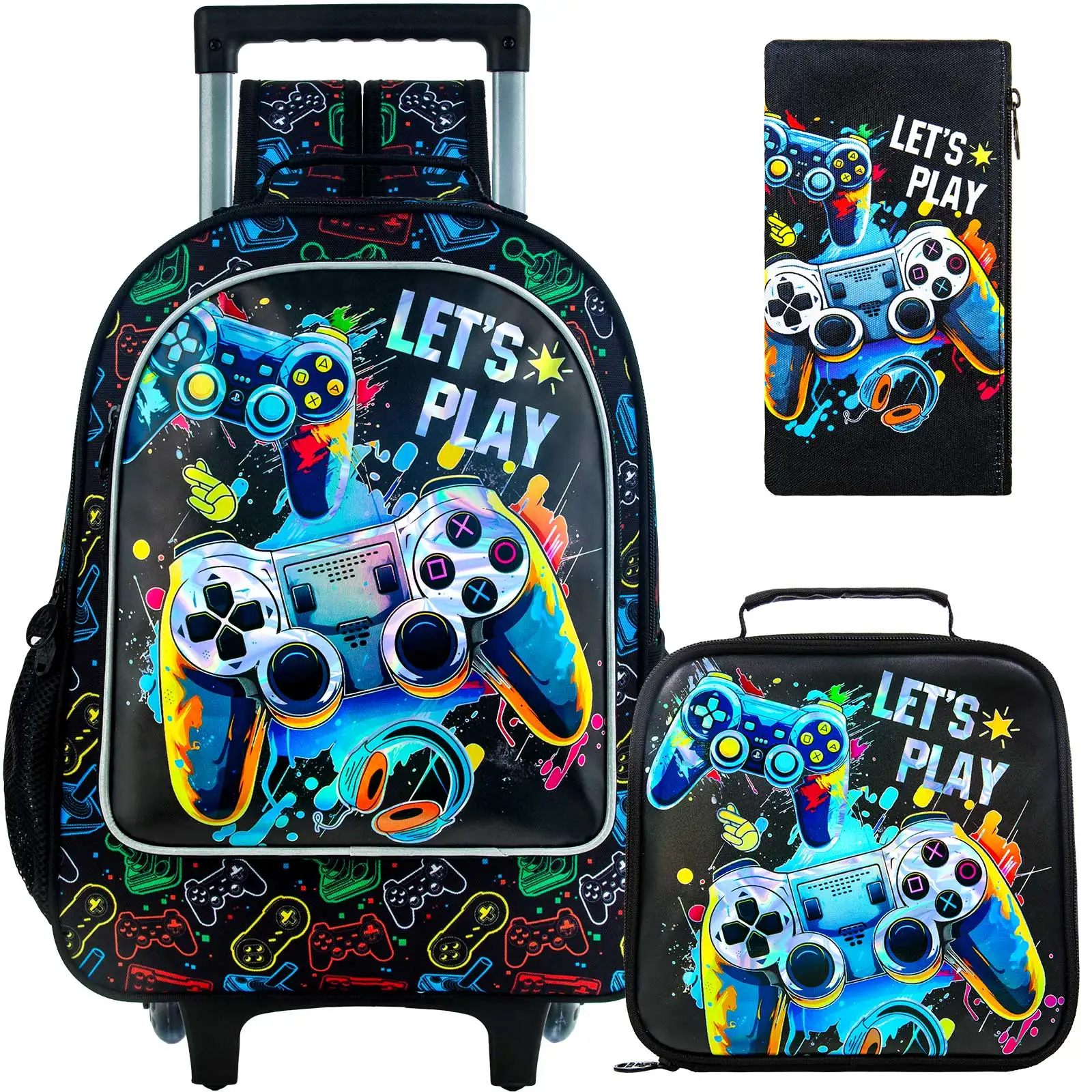 Rolling Backpack for Girls Boys, Kids Roller Wheels School Bookbag with Lunch Bag, Wheeled School Bag for Children 1