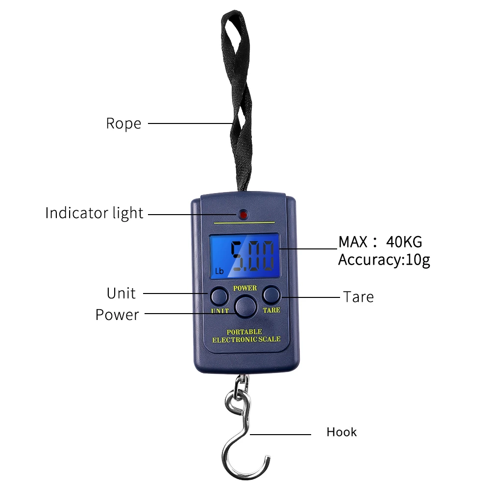 Hanging Scale Fishing Weights Scale LCD Digital Pocket Scale 40Kg 10g