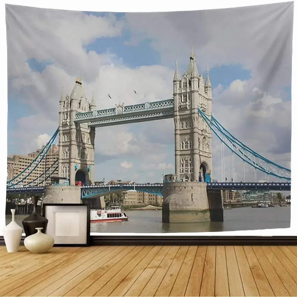 

London Tapestry Thames River and Tower Bridge Tapestry Famous Cityscape Tapestry Wall Hanging for Bedroom Living Room Dorm Decor