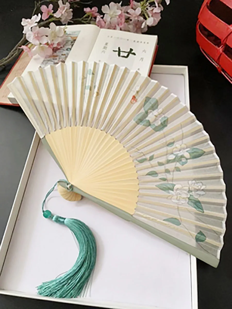 Portable Bamboo Hand Fan for Women, Foldable, Ancient Style, Summer Hanfu, Dance Party, Chinese Decoration, Traditional