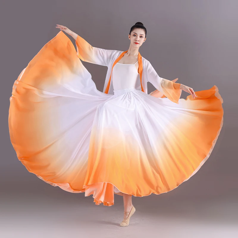 Jupes de danse de Ballet à 360 degrés pour femmes, longue jupe fluide élégante et dégradée, vêtements de pratique de gymnastique, Costume de danse classique