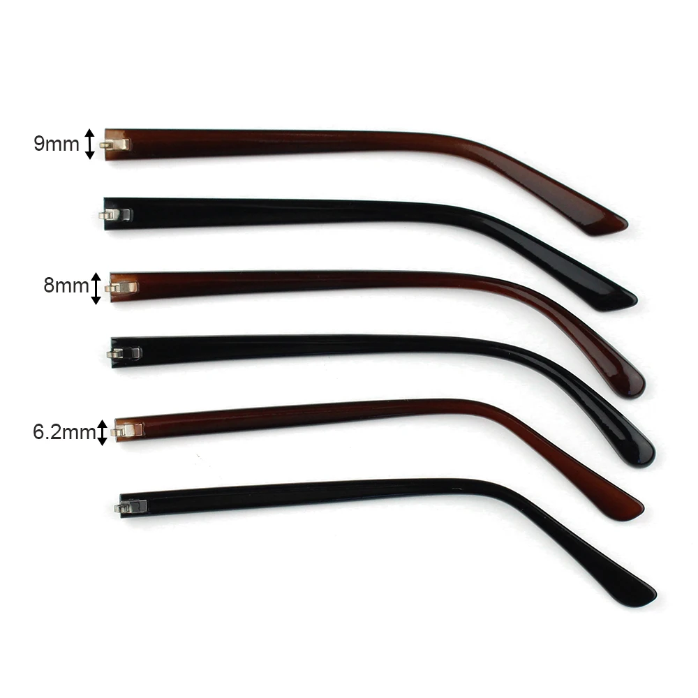 20 stücke (10 Paar) PC-Brille Brille Tempel Kunststoff Beins pitze optischer Rahmen Brillen Reparatur teile schwarz braun 9mm 8mm 7mm Breite – Detail 4