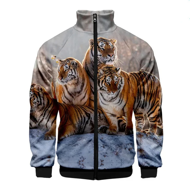 thumbnail image 1 of Chaquetas con estampado de tigre en 3D para hombre, chaqueta informal de manga larga a la moda, ropa de calle transpirable, abrigos holgados y cómodos con cremallera, 1 of 5