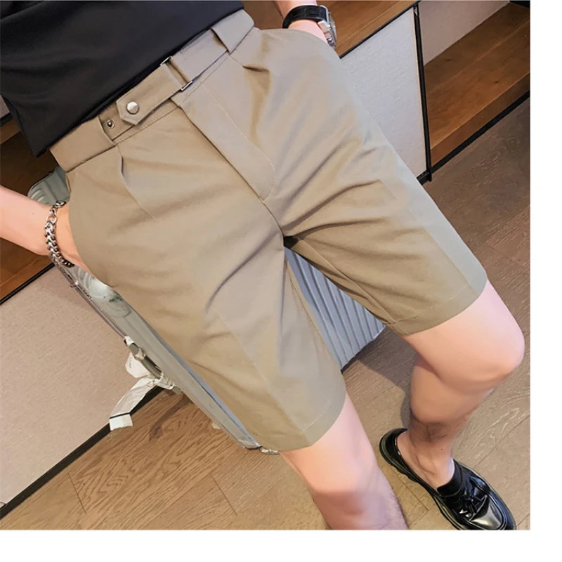 남성용 단색 무릎 길이 반바지, 비즈니스 다용도 포멀 웨어, 슬림 캐주얼 반바지, 짧은 스트리트웨어, 2023 신제품, 여름