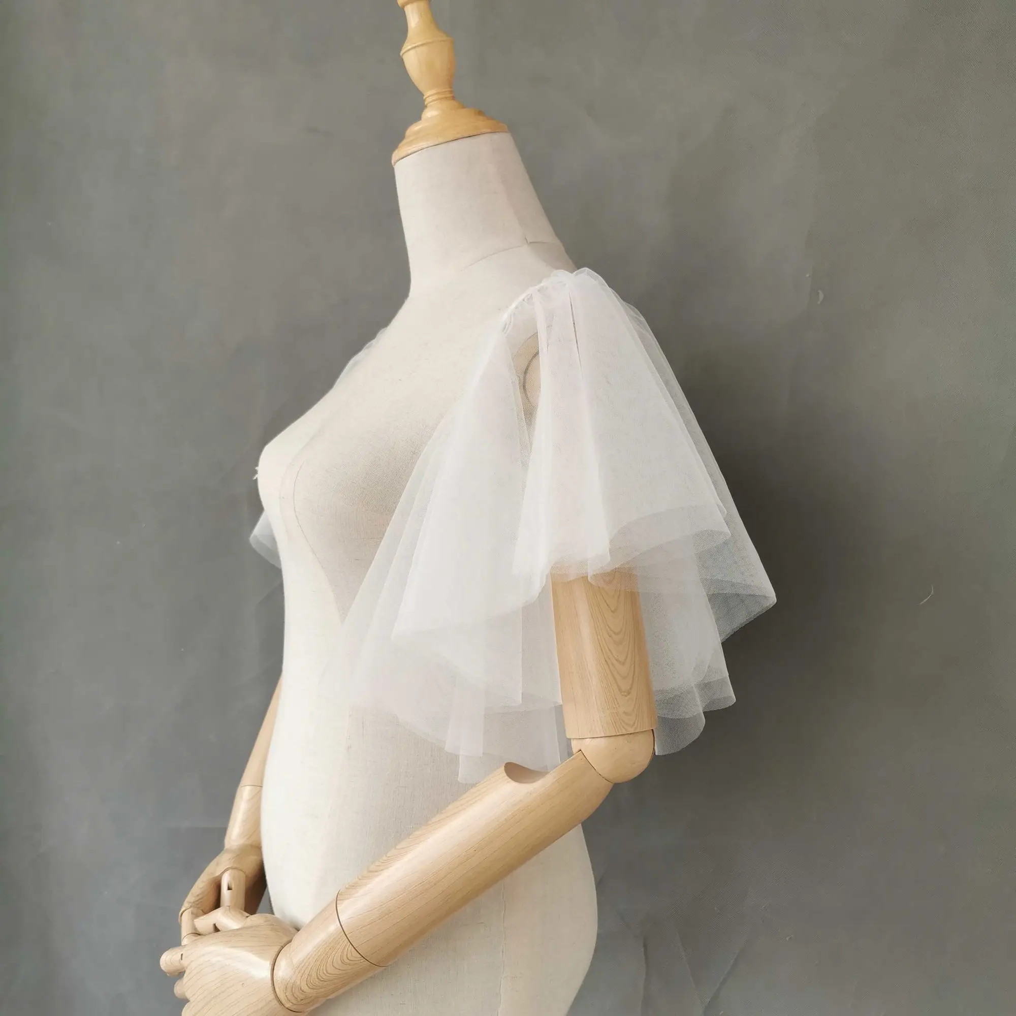 Mingli Tengda Wedding Accessories Removable Sleeves Elastic Tulle Soft Shawl Bride Flare Sleeves Custom Make Size And Color Cape