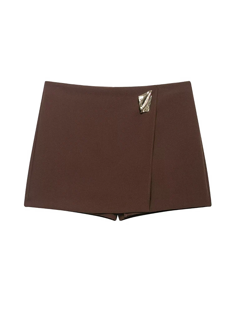 Autumn New Mini Skirt Shorts For Women Fashion Asymmetrical Elegant Metal Button Short Pants Ladies Office Commuting Clothes