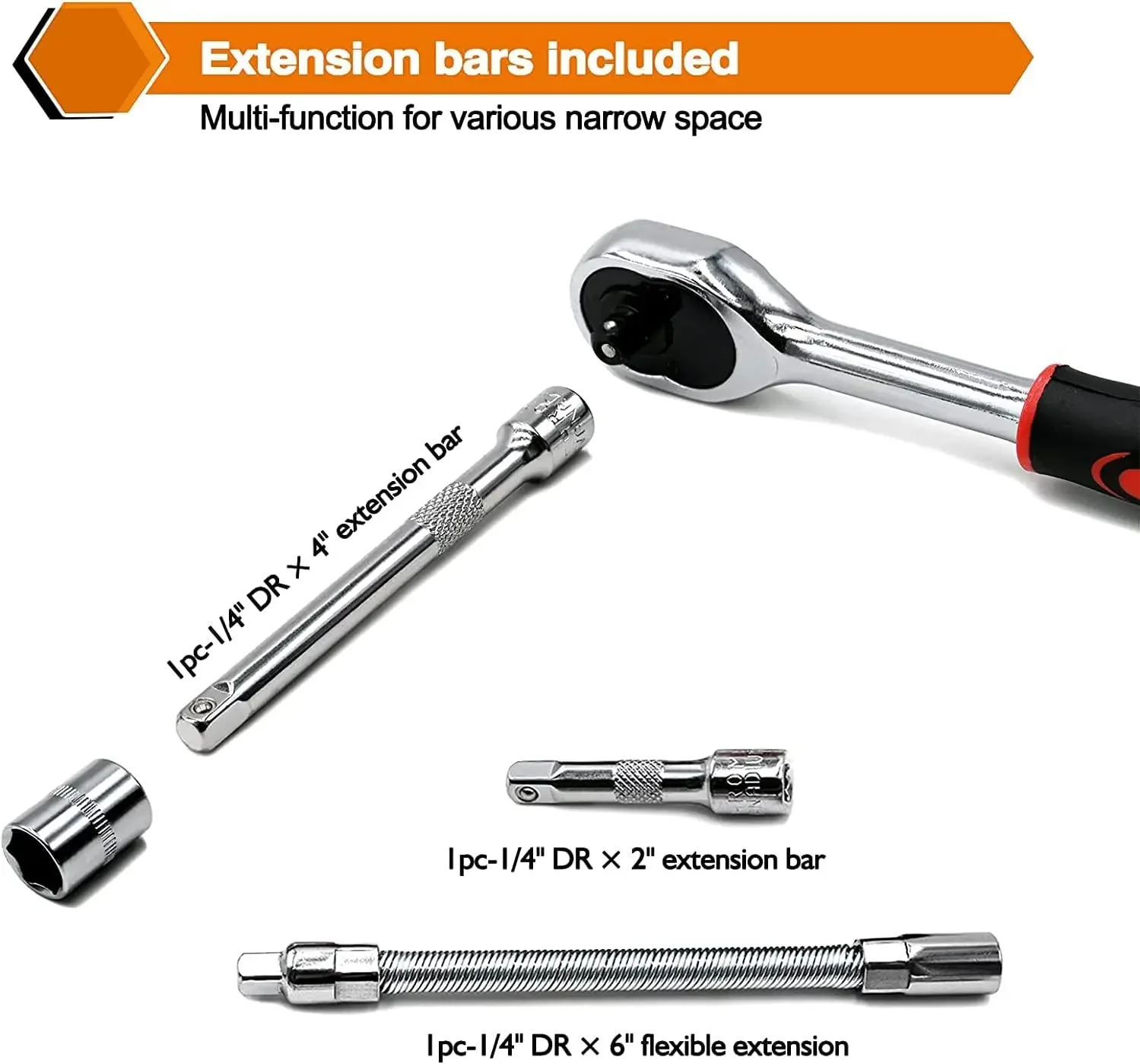 46pcs/Set 1/4 Inch Drive Socket Ratchet Wrench Set Automobile Maintenance Tool Socket Wrench Combination Hardware Tool Car Tools