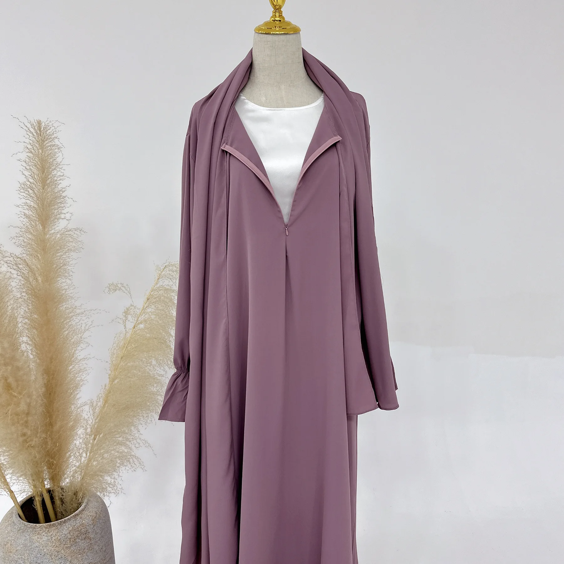 Jilbab One Piece Abaya Muslim Women Prayer Dress with Attached Hijab Scarf  Zipper Front Dubai Luxury Islamic Clothes Ramadan