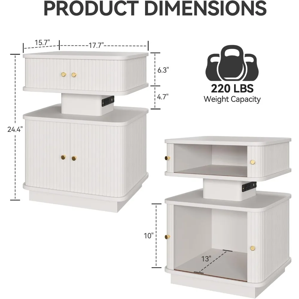 Night Stand, LED Nightstand, Bedroom Night Stand with Charging Station, 2 Drawer Nightstand, Modern Nightstands with Curvy Edge 2