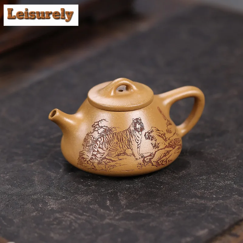100ml Yixing Purple Clay Teapots Handmade Stone Scoop Pot Raw Ore Yellow Gold Section Mud Kettle With Strainer Zisha Tea Set