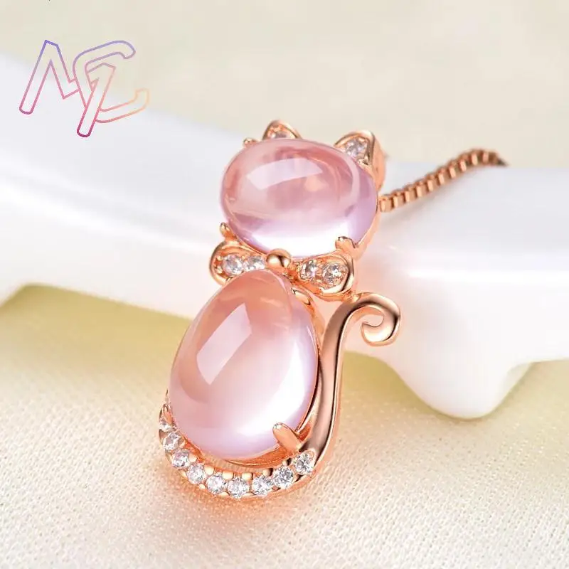 Pink Natural Jade Cat Pendant Necklace Stone Gifts for Women Real Jewelry Rose Gold Plated Charm Fashion Accessories Designer pendant necklace