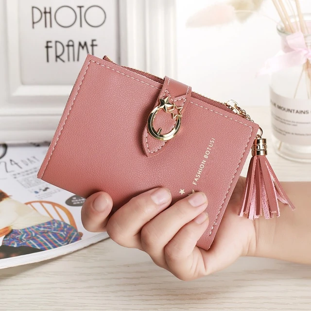 Small Leather Wallet for Women Girls Credit Card Holder Purse Pink