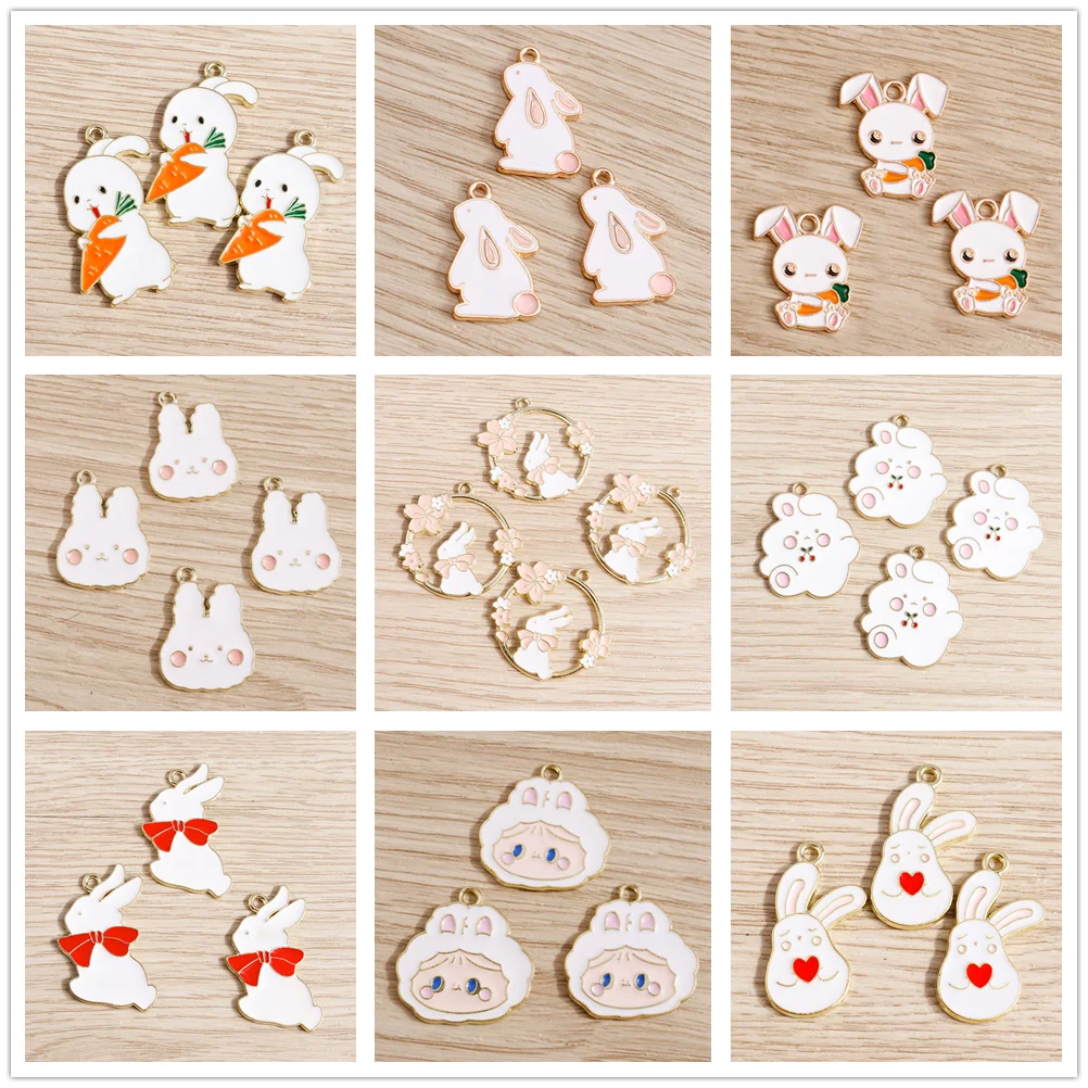 Tusember 10 Stück Emaille-Anhänger mit niedlichem Häschen-Motiv, weißer Hase, für die Schmuckherstellung, DIY-Ohrringe, Halsketten, handgefertigte Accessoires