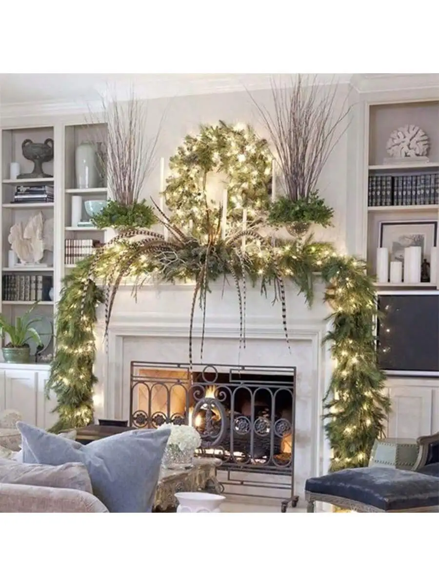 2,7 M Weihnachten LED Rattan Girlande Dekorative Künstliche Blume Kiefer Ornament Weihnachten Party Hause Kamin Tür Treppen Dekor – Detail 11