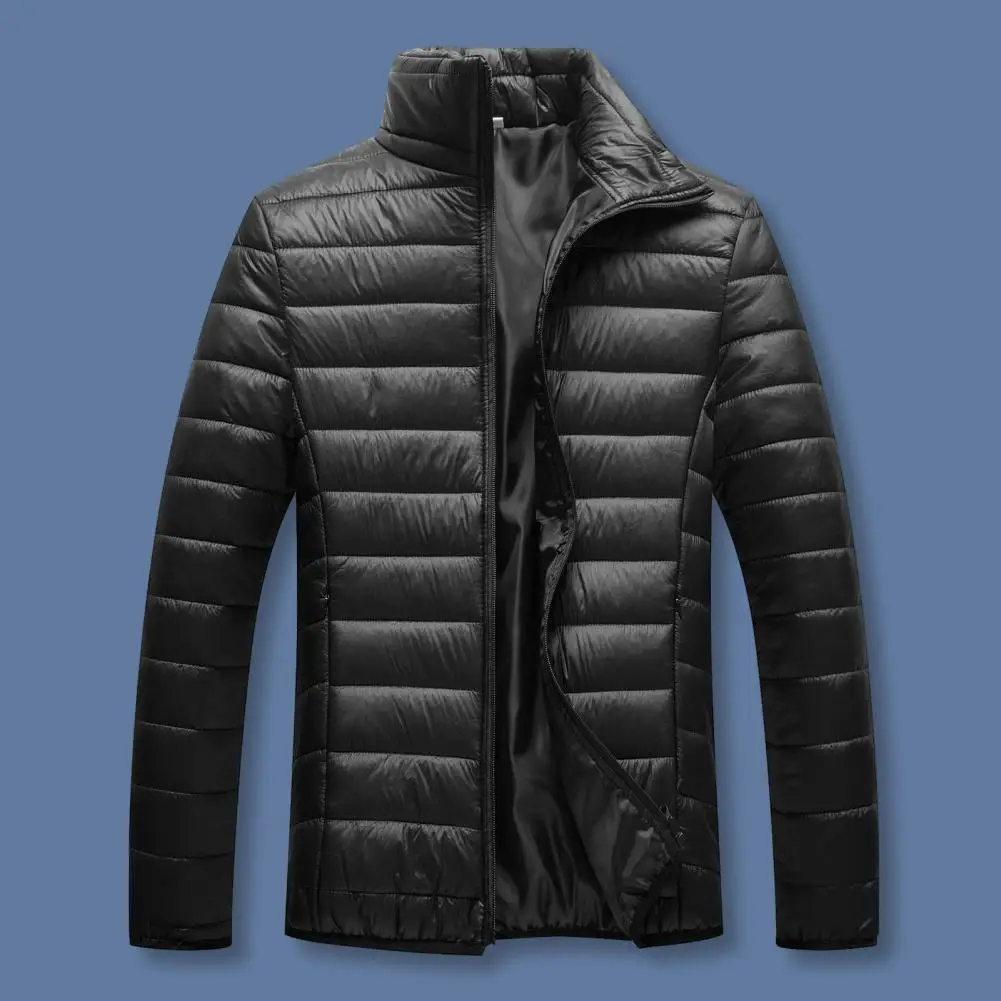 

Solid Color Cotton Coat Men's Winter Cotton Coat with Stand Collar Thickened Padded Warm Windproof Design Soft Down for Cold