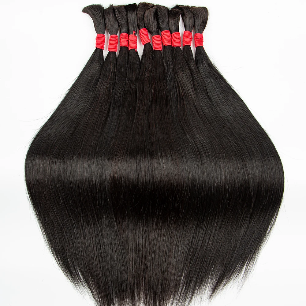 Human Hair Bulk Extension Straight Hair Extension Brazilian Human Hair Bundles Hair Salon Supply For Women Weaving images - 6