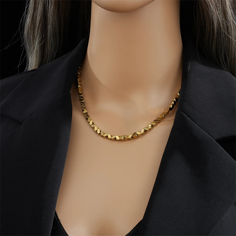Stainless Steel Gold Color Geometric Overlay Necklace For Women Girls - Image 5