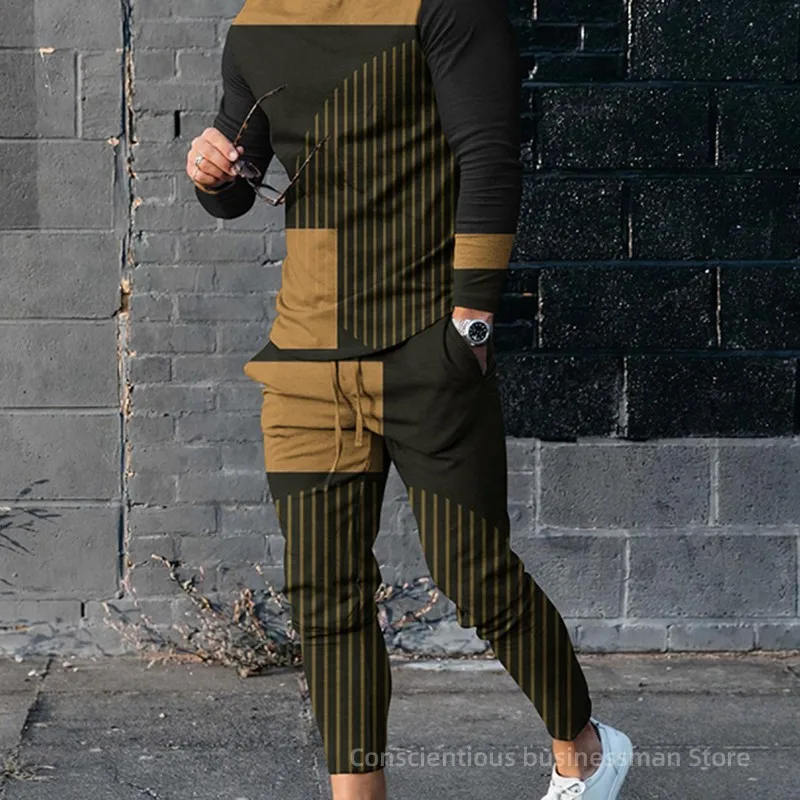 

New Men's Clothing Long Sleeve T Shirt Pants Men 2 Piece Outfits Tracksuit Sweatshirt Sets Oversized T-shirts Sweatpants Suits