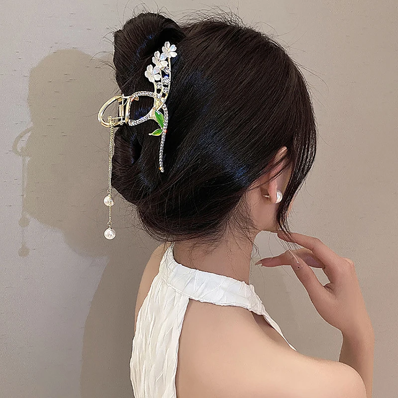 

1Pc Pearl Rhinestone Tassel Alligator Clip Chinese Traditional Style Women Elegant Fashion Hair Accessories