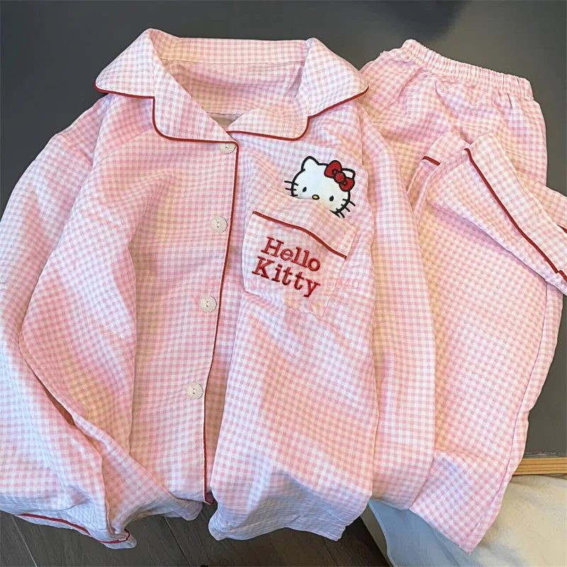 Anime pajamas sets Sanrio Hello Kitty Kuromi kawaii cartoon loose sleepwear for girls birthday