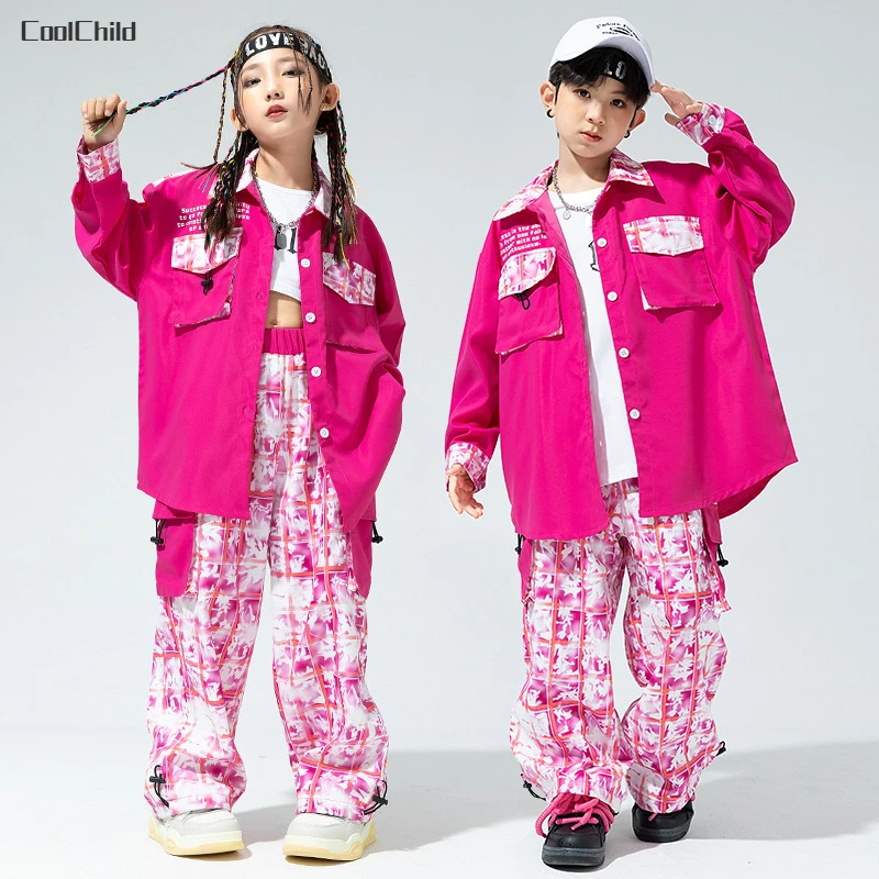 Boys Hip Hop Cool Jacket Patchwork Cargo Pants Girls Shirt teen Street Dance Clothes Sets Kids Streetwear Children Jazz Costumes 4