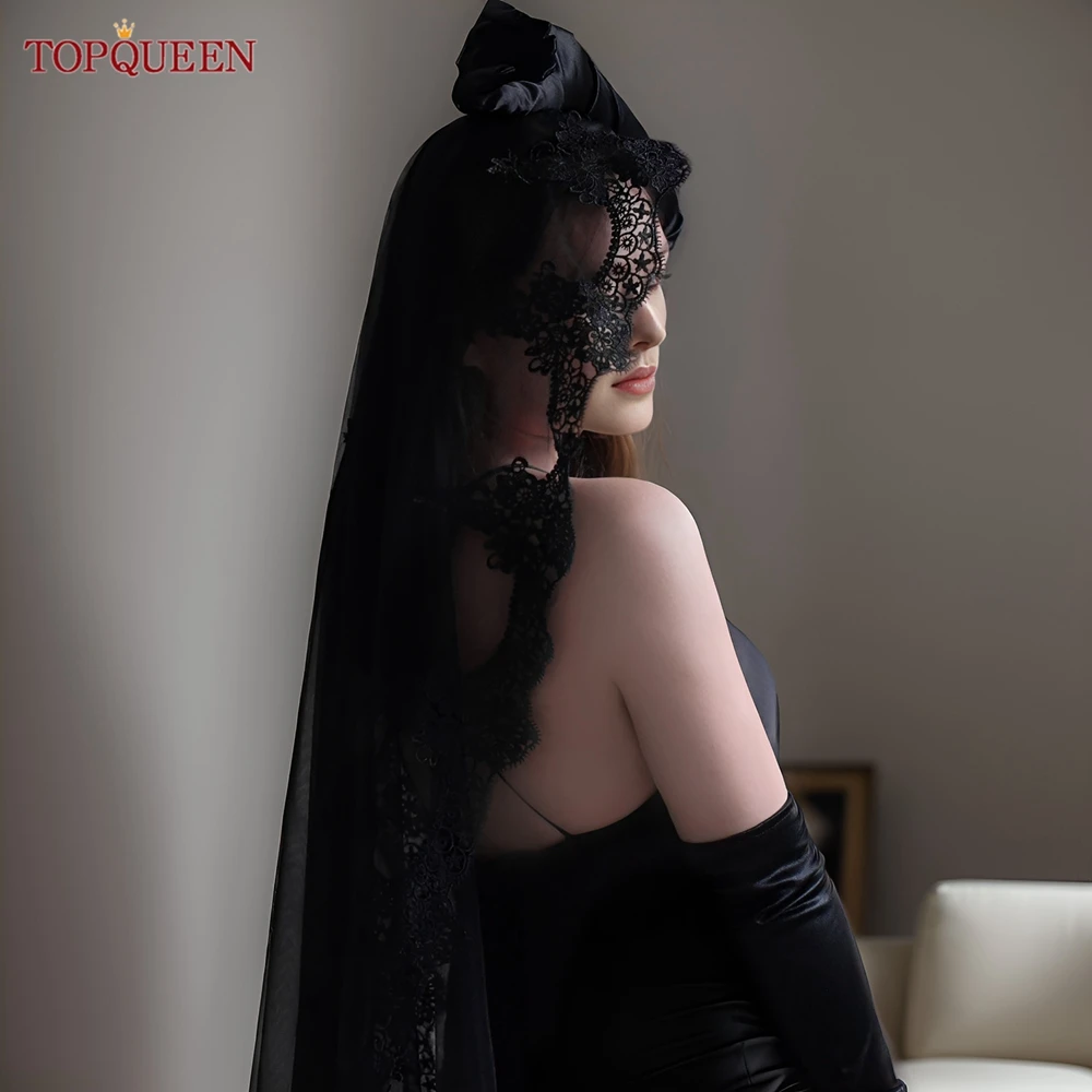 Double Layers Black Lace Edging Veil Halloween Collection Black Blusher Accessory Velo Negro Encaje Mantilla V224 Bridal Veil Catholic Church Veil