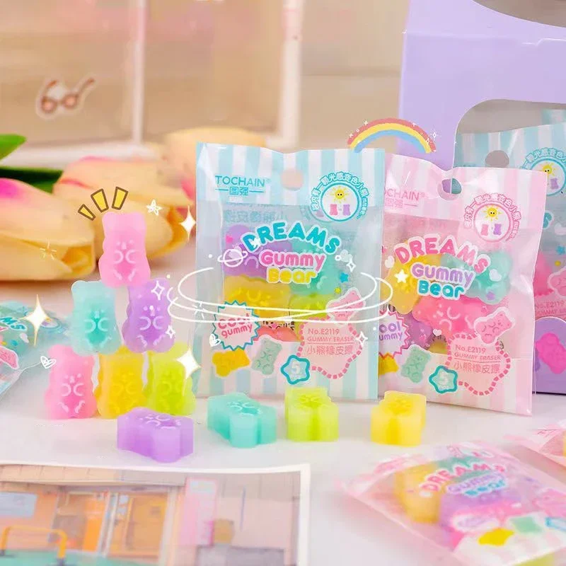 

1/2packs Cute Cartoon Bear Erasers Kawaii Pencil Rubber Eraser Writing Drawing Correction Tool Korean Stationery Office Supplies