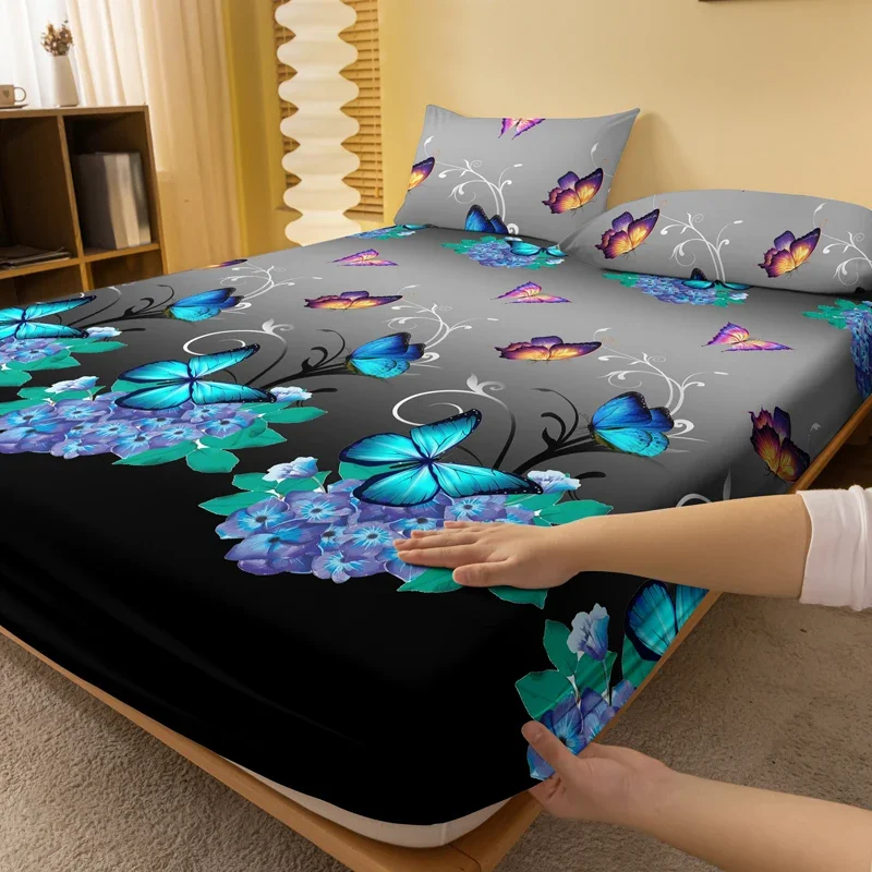 1 piece flower flying butterfly pattern frosted bedsheet bedroom printed bedspread bedding excluding pillowcases