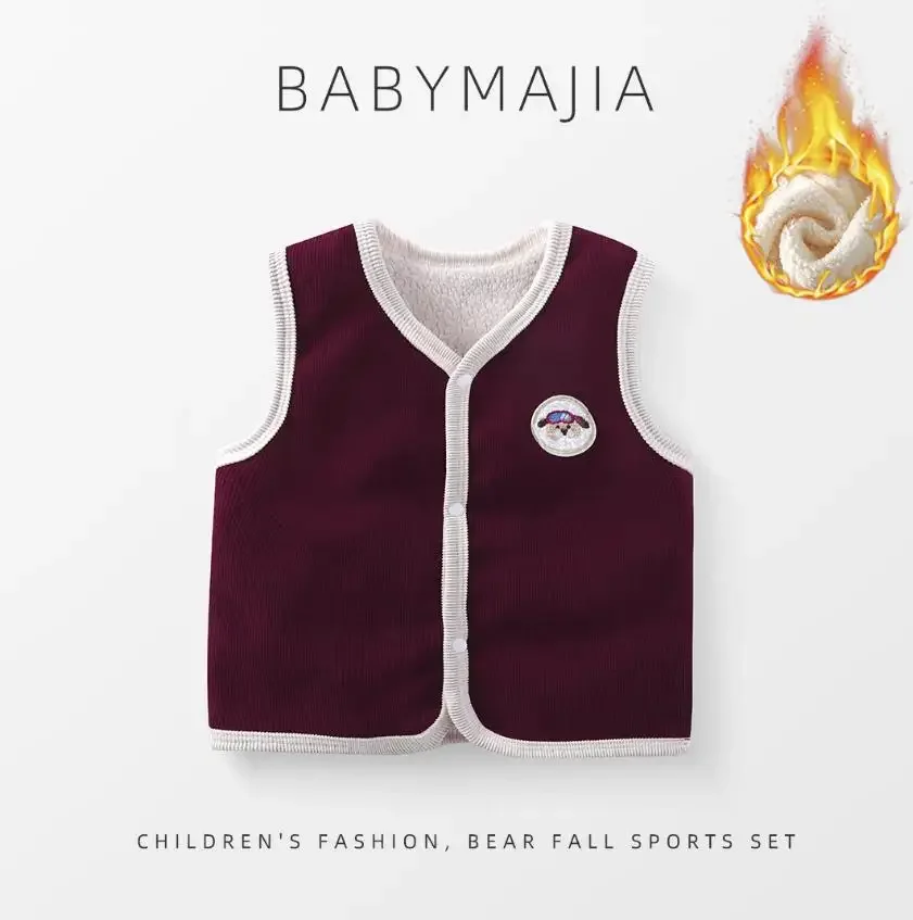 Toddler Boutique Infant Clothing Autumn Winter Boys Girls Corduroy Thickened Warm Fleece Vest Waistcoat Christmas Kids Outerwear