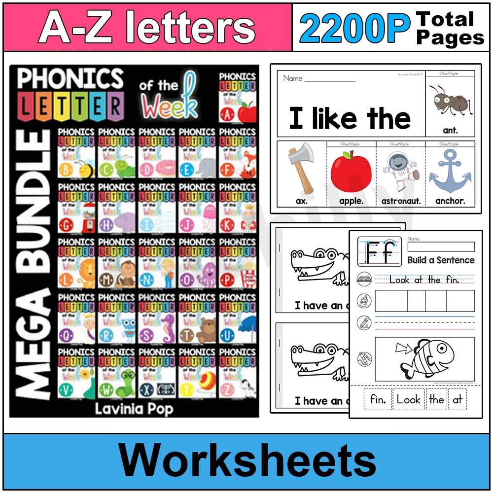 2200 Pages Az Letter Phonics Alphabet In English Baby Kids Learn Abc