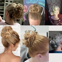 1 pièce postiche chignon en soie artificielle, anneau de cheveux pour créer une coiffure chignon, accessoire de cheveux pour femme, extension de chignon élastique ondulé et bouclé, postiche synthétique pour volume et boucles, adaptée aux femmes et aux filles 5