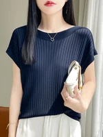 2026 Fashion Slash Neck Women Sweater Ice Silk Spring Summer Knitted Sweater Loose Casual Korean Shirts Short Sleeve Knitwears - Image 5