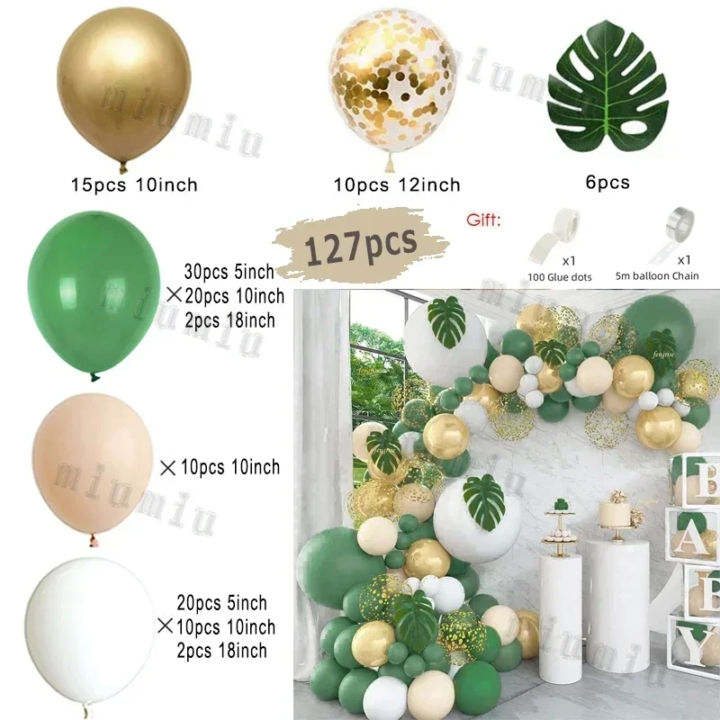 thumbnail image 1 of Kit de arco de guirnalda de globos verdes retro, globos de decoración para bodas, cumpleaños, fiestas, globos blancos para decoración de baby shower, 1 of 5