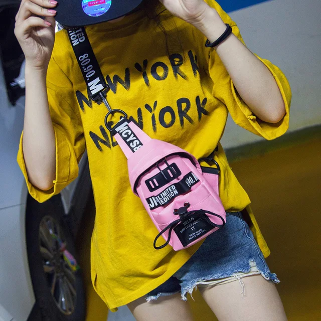 Hot sale sports summer new Harajuku shoulder messenger bag female small bag fashion Oxford mobile phone bag chest bag pink
