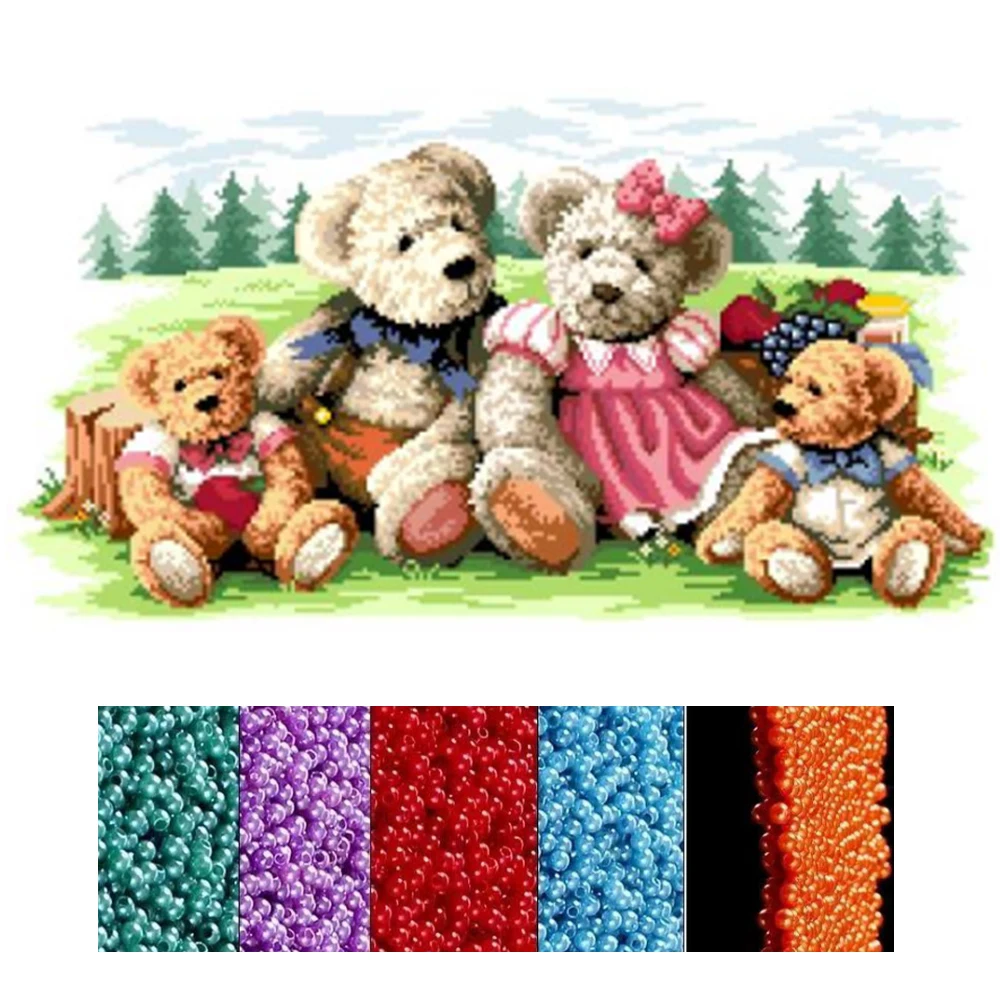 

Bear family Diy bead embroidery kits icons beadwork set circuits crafts diy 3mm beads embroidery with beads on fabric Stitching