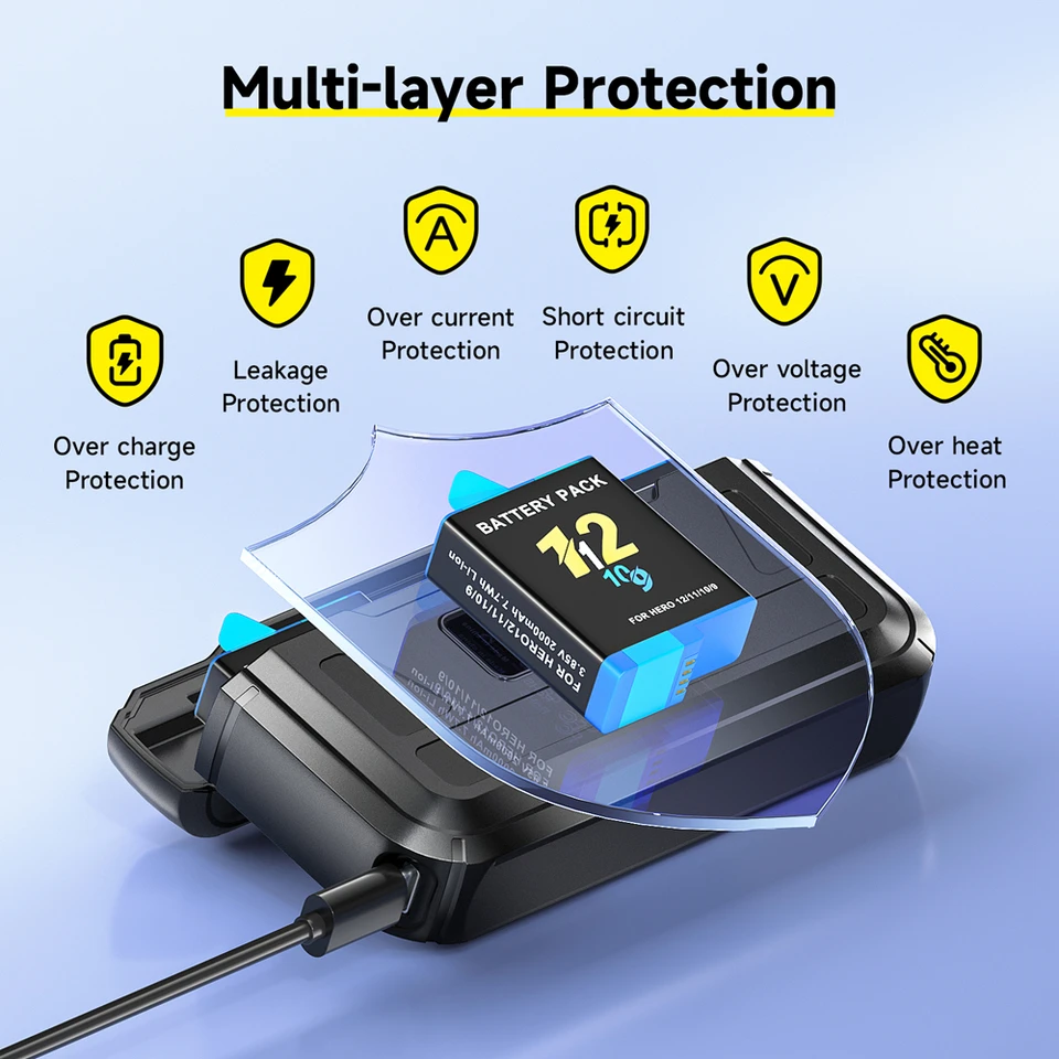 Batterie Rechargeable 2000 MAh Pour GoPro Hero 12/11/10/9 - Compatible Noire, Longue Durée De Vie