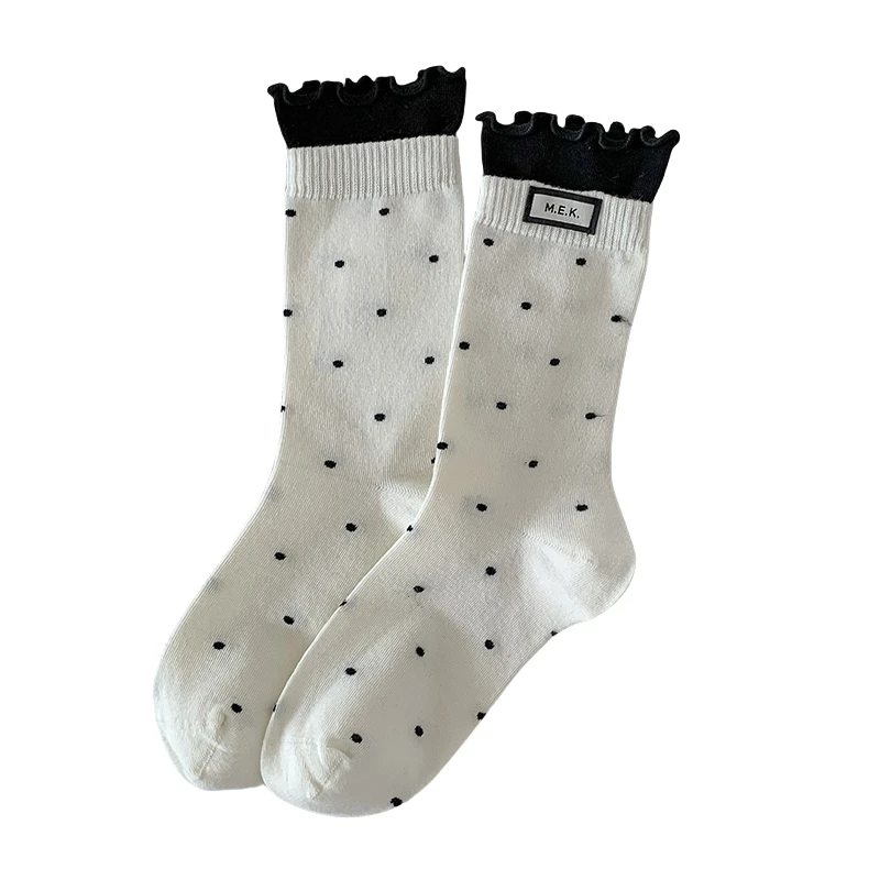 Socks For Women New Dots Cute Frilly Casual Fashion Long Socks Breathable Preppy Style Ladies Novelties Socks Cotton Soft Comfy - 6