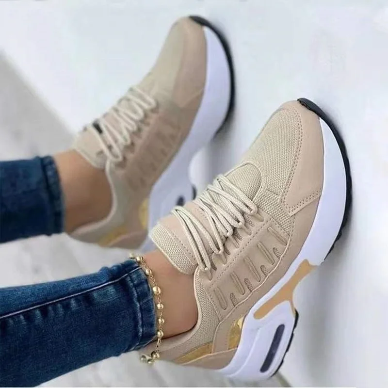 Platform Sneakers New Fashion Plus Size Casual Sports Shoes Women Lace-up Mesh Breathable Women's Vulcanized Shoes