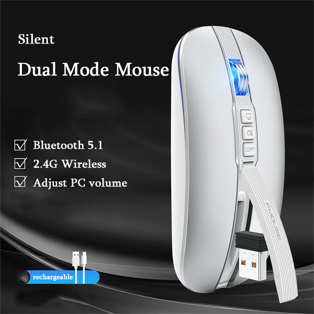 Mouse Wireless Dual Mode 2.4G 1600Dpi Type-C Mouse Ergonomici Silenziosi Ricaricabili Per Laptop Pc Gaming Mouse Gamer