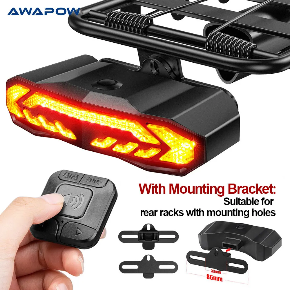 Awapow Bicycle Alarm Anti Theft Bike Taillight Alarm LED Waterproof Tail Light With Mounting Bracket 5In1 Intelligent Bike Lamp bicycle tail light wireless remote control riding tail light anti theft anti theft alarm bell rechargeable rear light brake