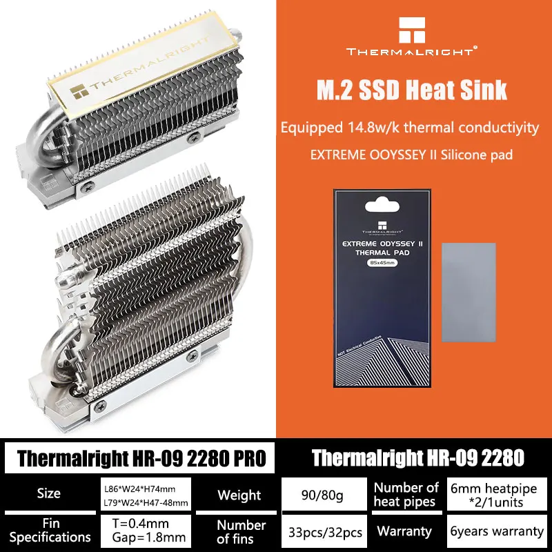 Thermalright Hr-09 2280 M.2 Ssd Solid State Drive Radiatore Full Galvanic Reflow Aghp Heat Pipe Pad Termico A Doppio Strato